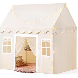 Play Tent with Padded Mat LED Lights Indoor Bed Tent for Toddlers Neutral